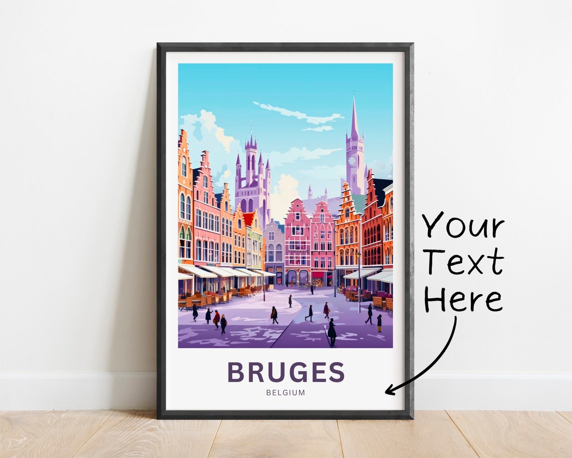 Personalized Bruges Belgium Market Square Custom Vintage Travel Poster