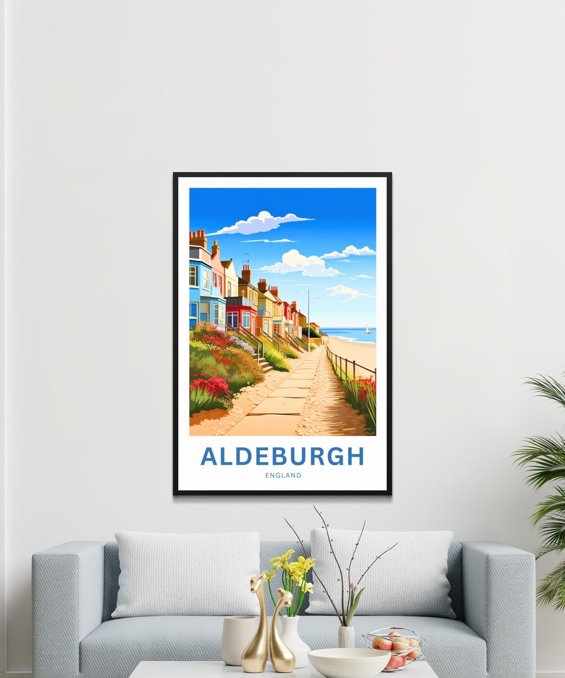 Aldeburgh England Seaside Cottages Garden Personalized Travel Poster - Image 3