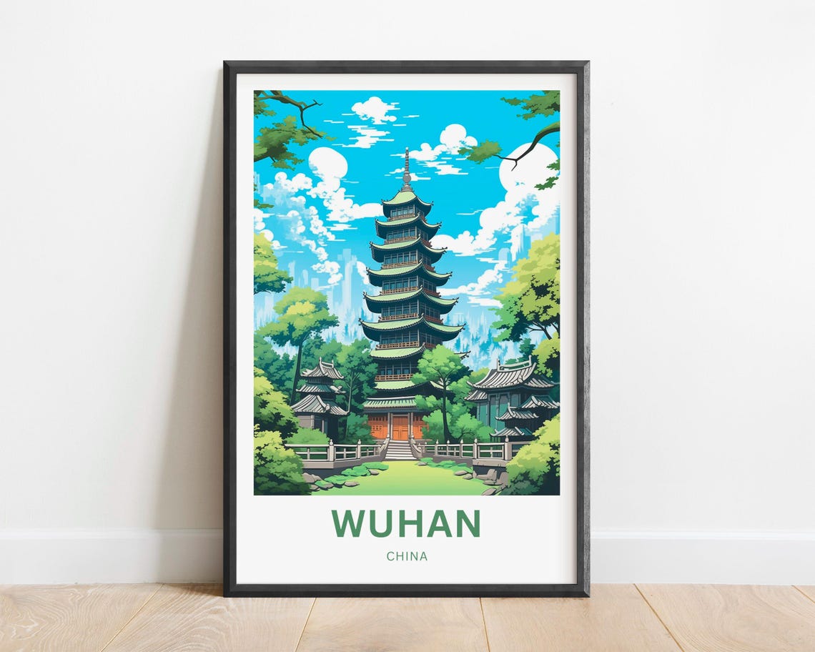 Wuhan China Green Multi Tier Pagoda Temple Garden Landmark Poster