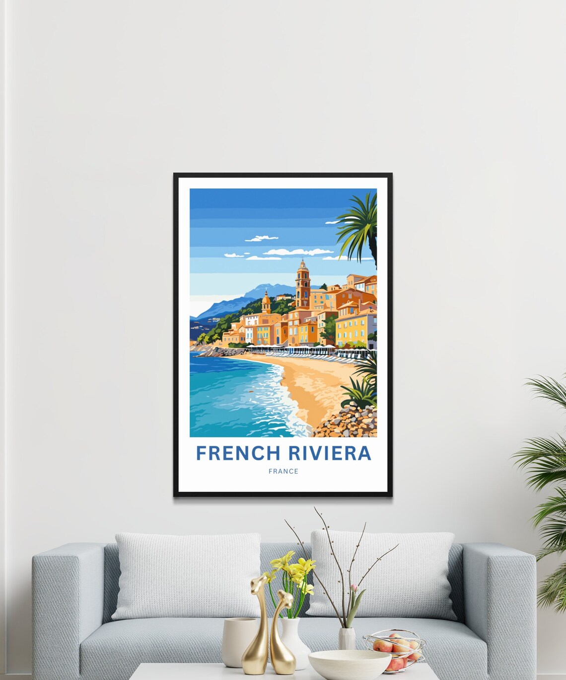 French Riviera France Travel Poster Sandy Beach Old Town Tower Art - Image 3