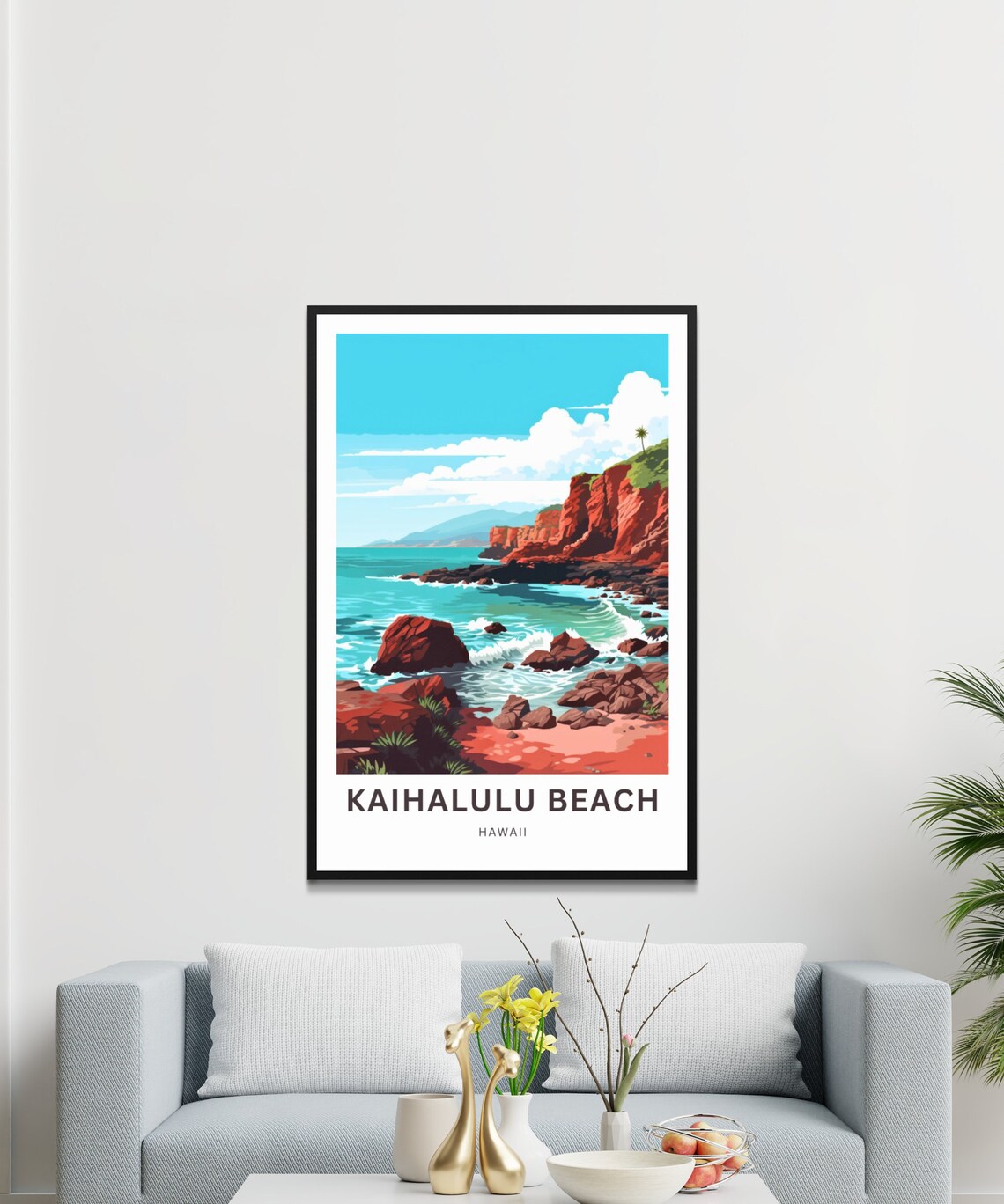 Kaihalulu Beach Hawaii Red Sand Cove Turquoise Waves Travel Poster - Image 3