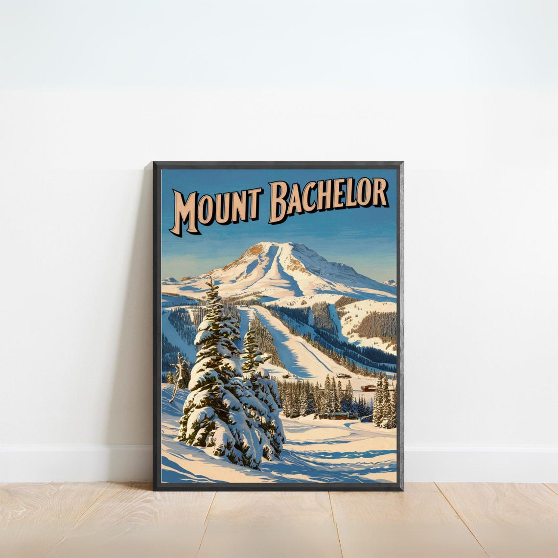 Mount Bachelor Oregon Vintage Ski Slope Snow Mountain Poster