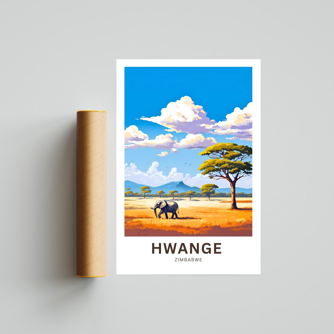 Hwange Zimbabwe Elephant Safari Savannah Personalized Travel Poster - Image 4