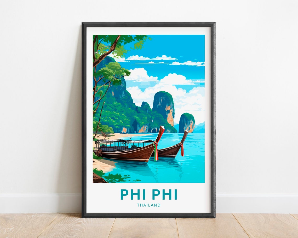 Phi Phi Thailand Longtail Boats Limestone Karsts Turquoise Bay Poster