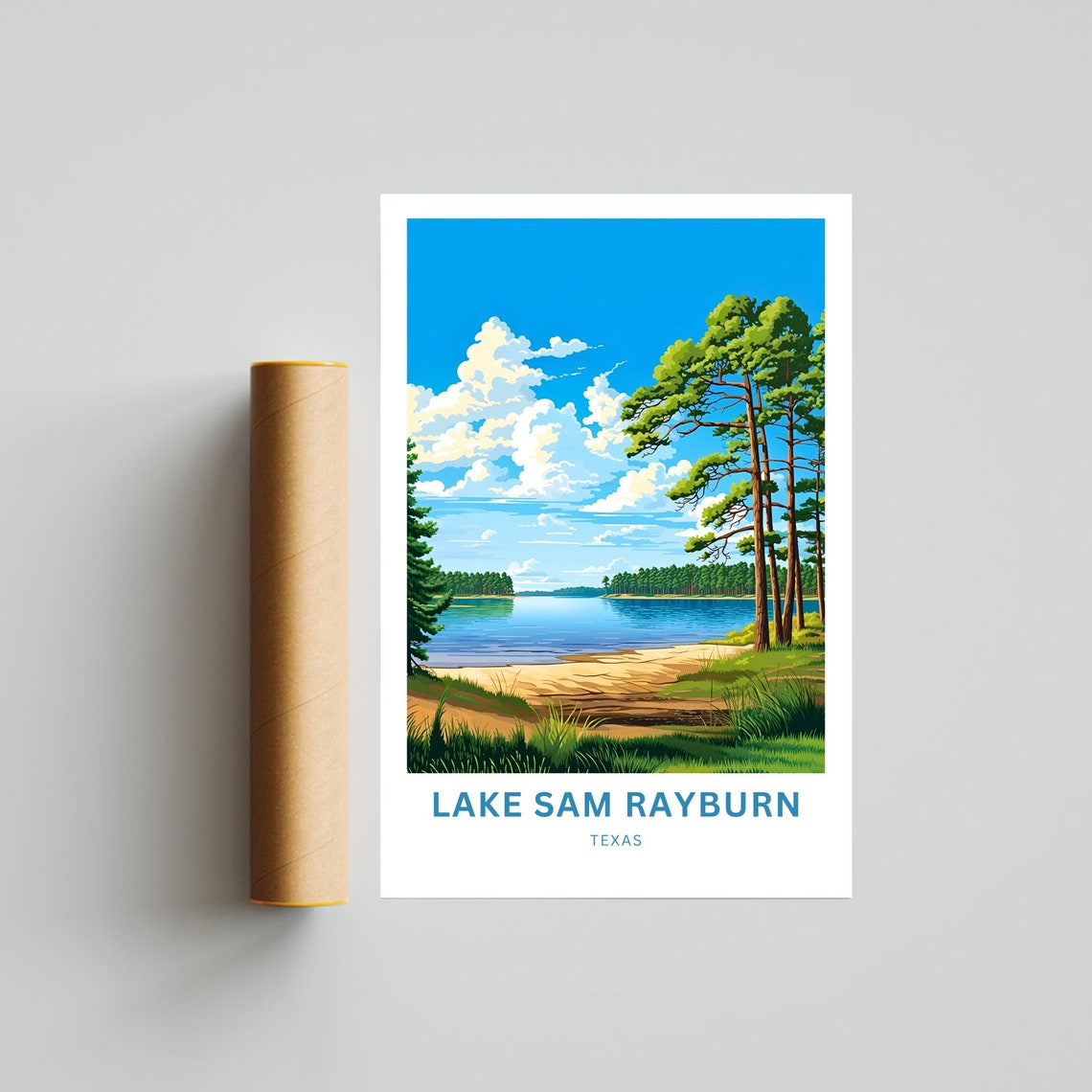 Lake Sam Rayburn Texas Pine Shoreline Custom Text Travel Poster - Image 4