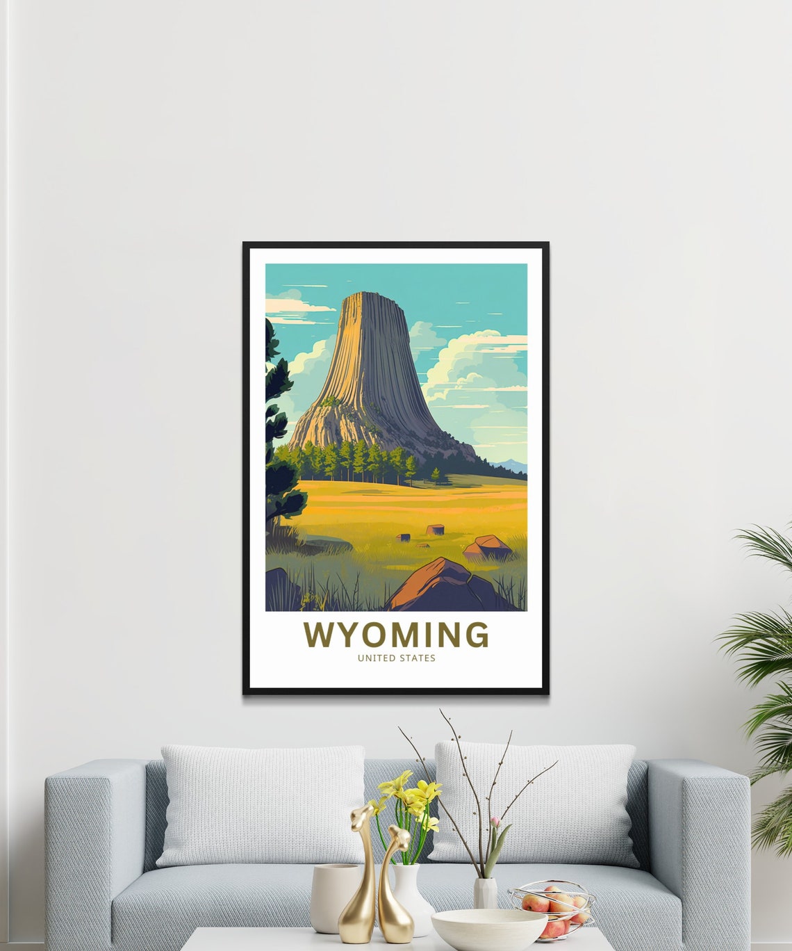 Personalized Wyoming Devils Tower Prairie Rock Custom Travel Poster - Image 3