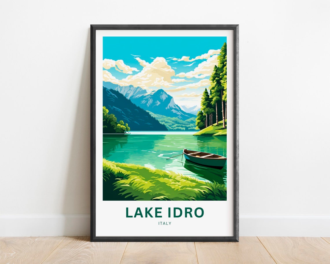 Lake Idro Italy Alpine Rowboat Mountain Lake Scene Travel Poster