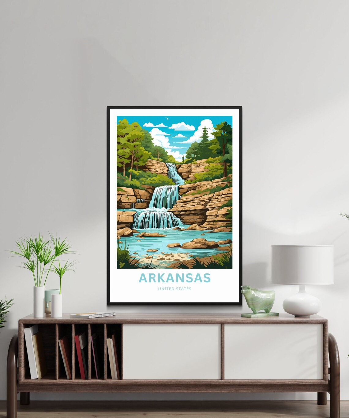 Arkansas USA Beautiful Tiered Waterfall Woodland Nature Poster - Image 2