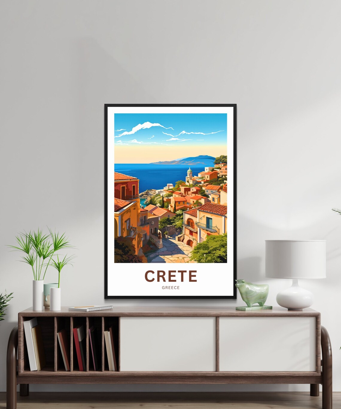 Crete Greece Sunlit Village Lane Stone Houses Sea Travel Poster - Image 2