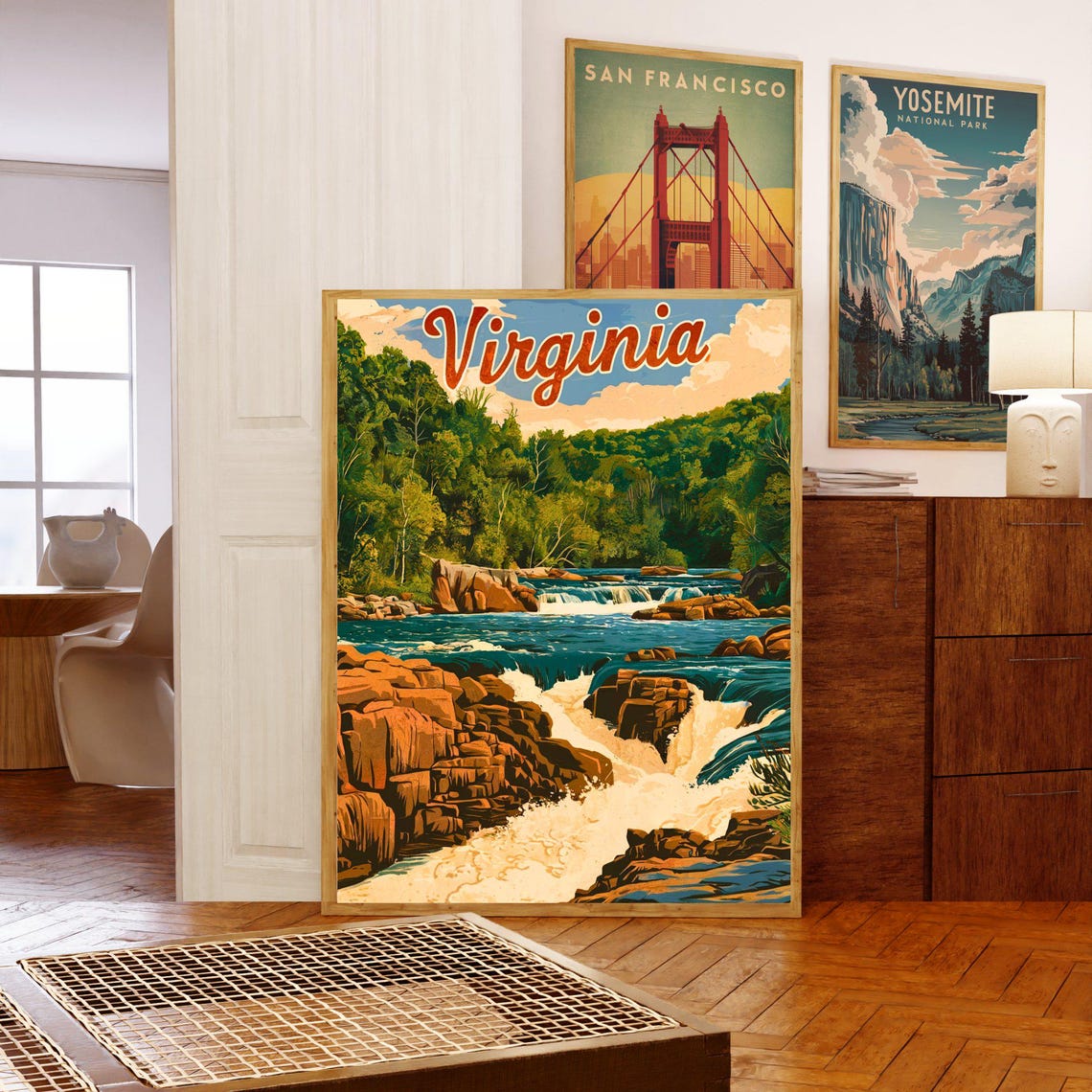 Virginia Vintage River Rapids Forest Waterfall Retro Travel Poster - Image 5