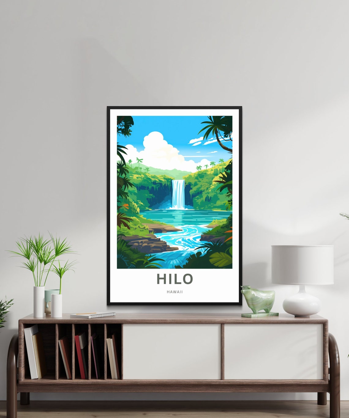 Hilo Hawaii Tropical Waterfall Palm Trees Vintage Travel Poster - Image 2