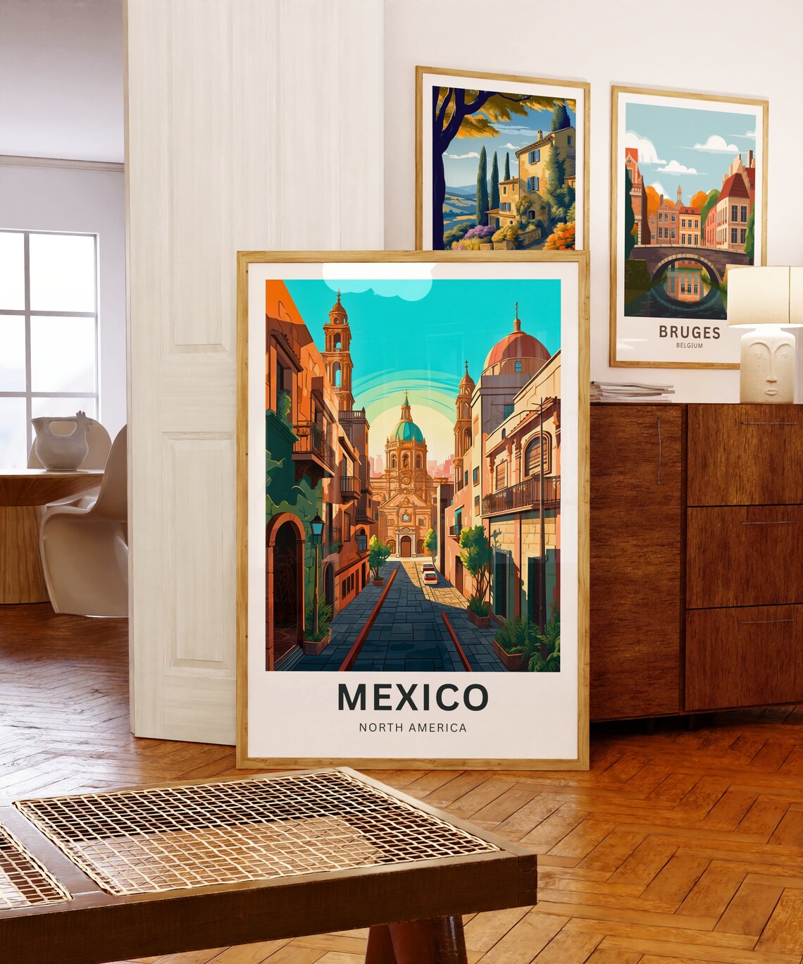 Mexico North America Colonial Church Street Dawn Golden Poster - Image 5