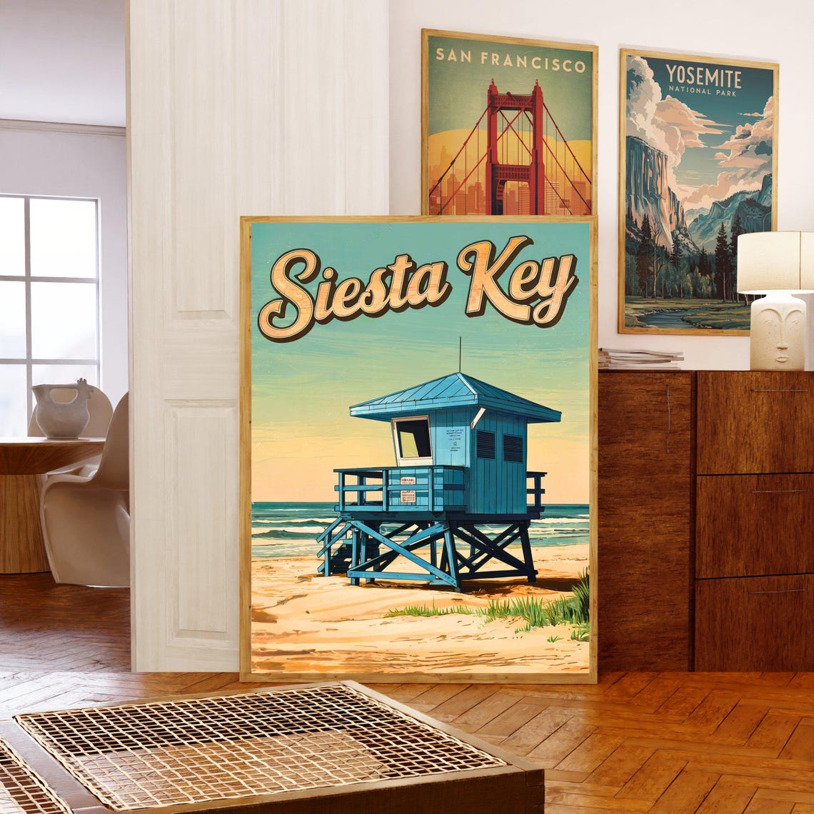 Siesta Key Florida Blue Lifeguard Tower Beach Retro Travel Poster - Image 5