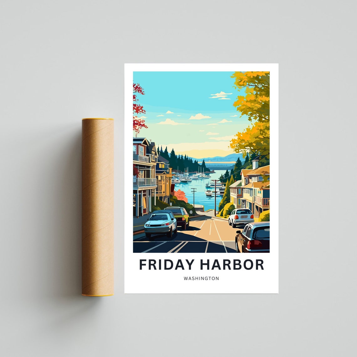 Friday Harbor Washington Marina Street Autumn Harbor Scene Poster - Image 4