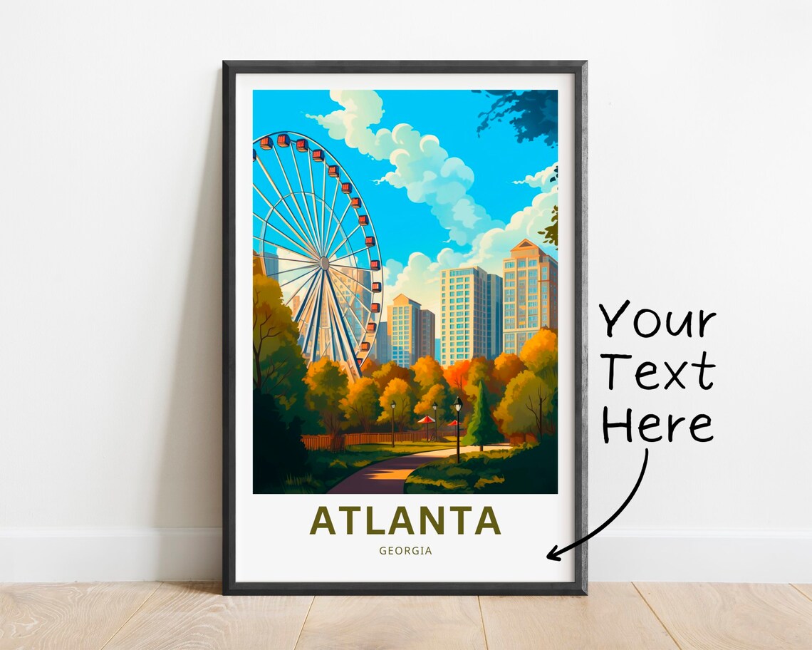 Atlanta Georgia Ferris Wheel Autumn Park Custom Text Travel Poster