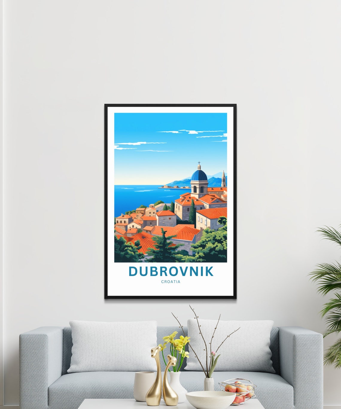 Dubrovnik Croatia Red Rooftops Blue Dome Seaside Vibrant Poster - Image 3