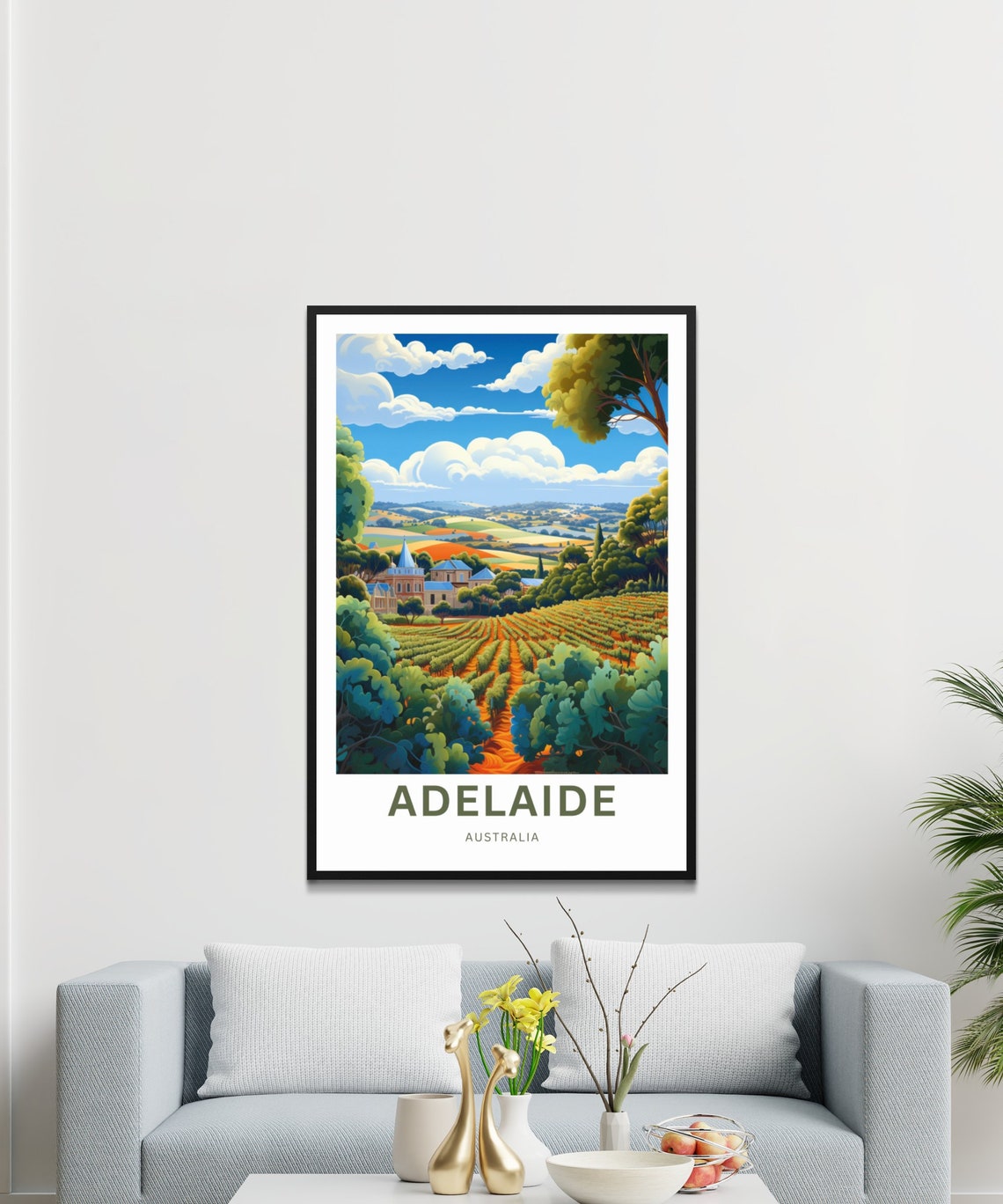 Adelaide Australia Rolling Vineyard Country Church Travel Poster - Image 3