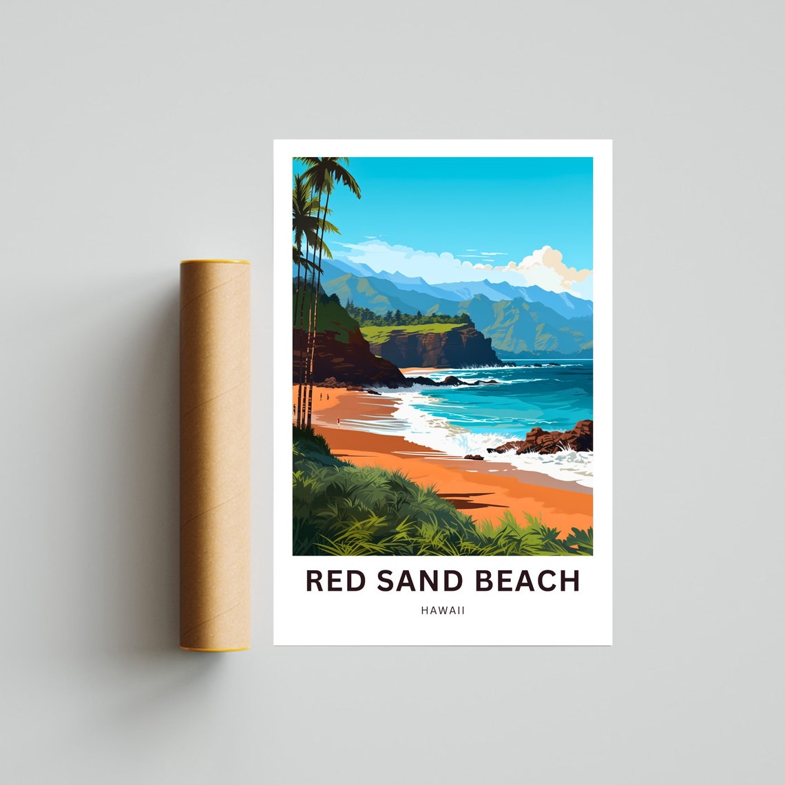 Red Sand Beach Hawaii Palm Trees Golden Sand Surf Customizable Poster - Image 4