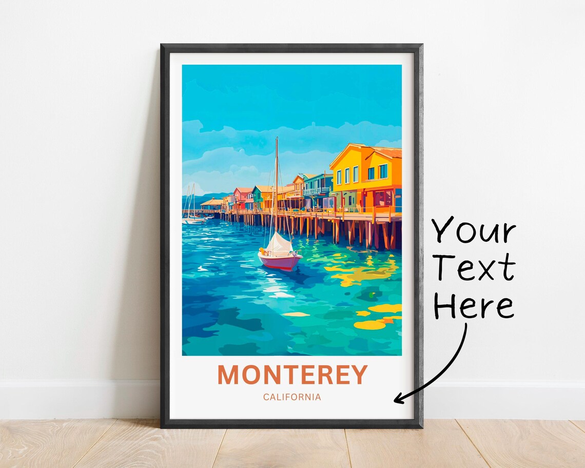 Monterey California Waterfront Sailboats Colorful Pier Houses Poster - Image 3
