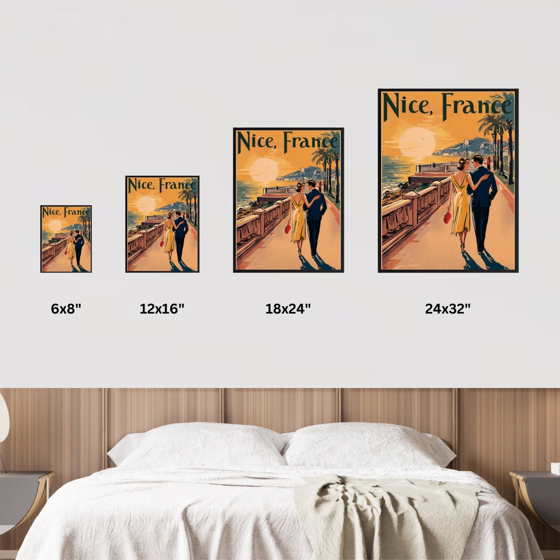 Nice France Retro Sunset Promenade Romantic Strolling Couple Poster - Image 2