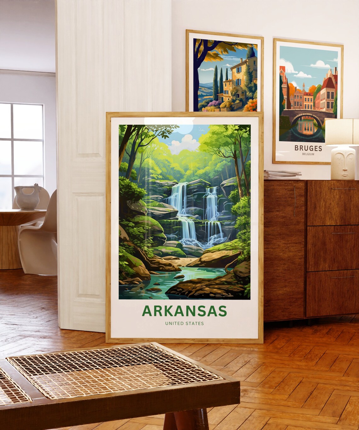 Arkansas Twin Cascades Lush Forest Stream Nature Travel Poster - Image 5