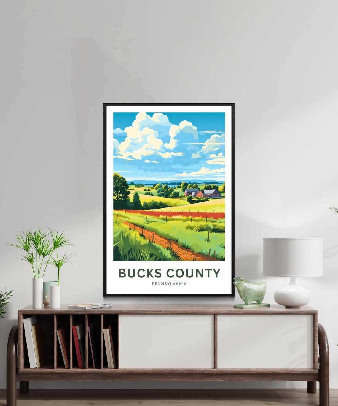Bucks County Pennsylvania Red Barn Meadow Farm Field Travel Poster - Image 2