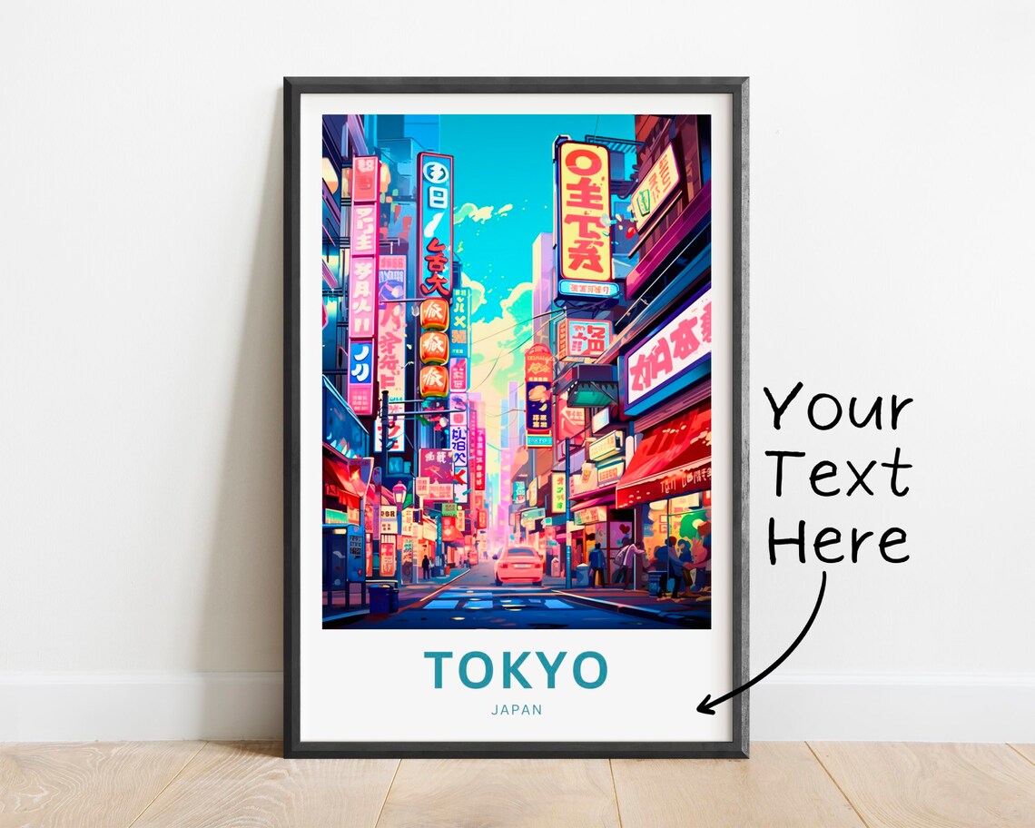 Tokyo Japan Travel Poster Neon Signs Street Night City Lights Art