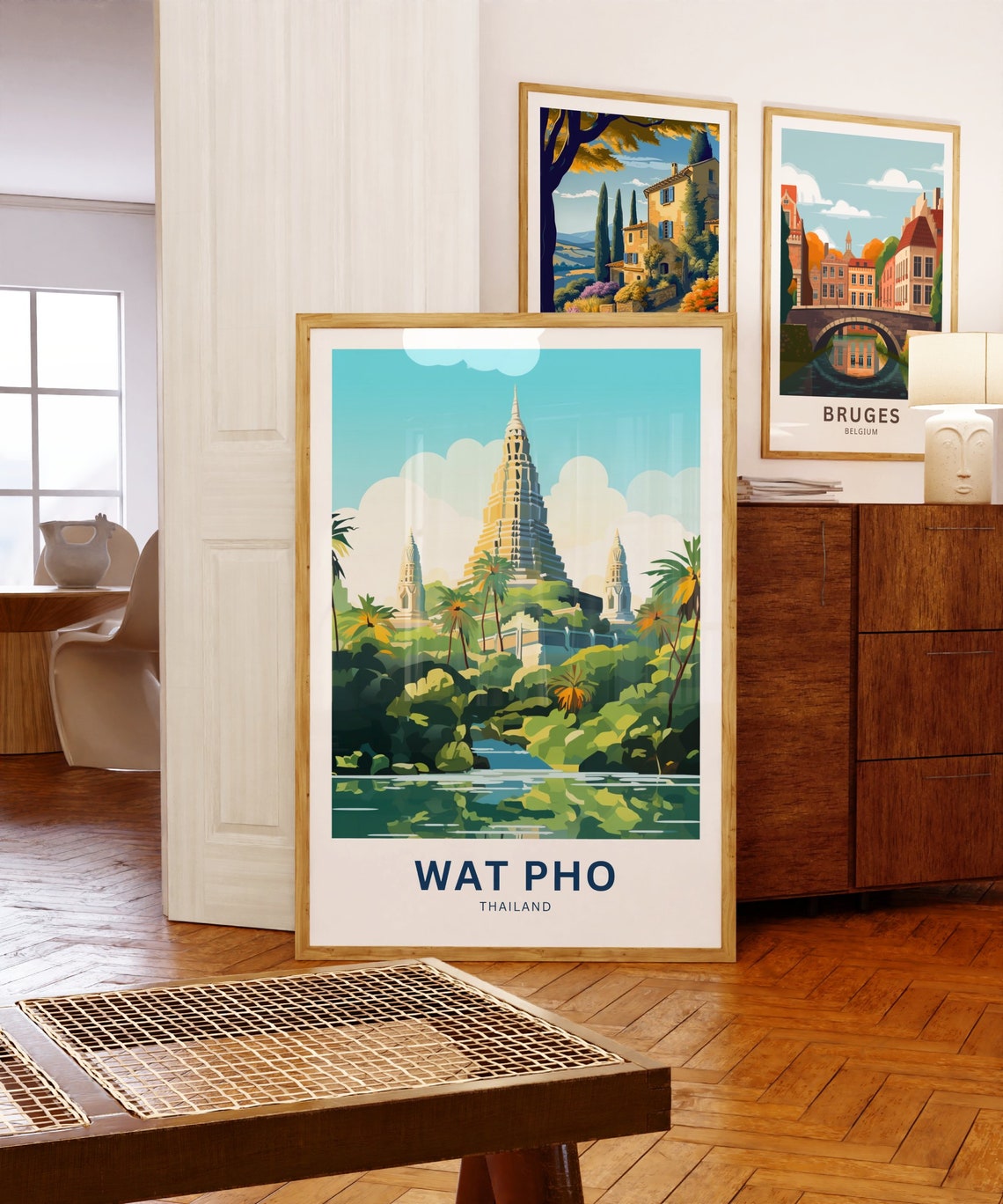 Wat Pho Thailand Golden Chedi River Palms Custom Travel Poster - Image 5