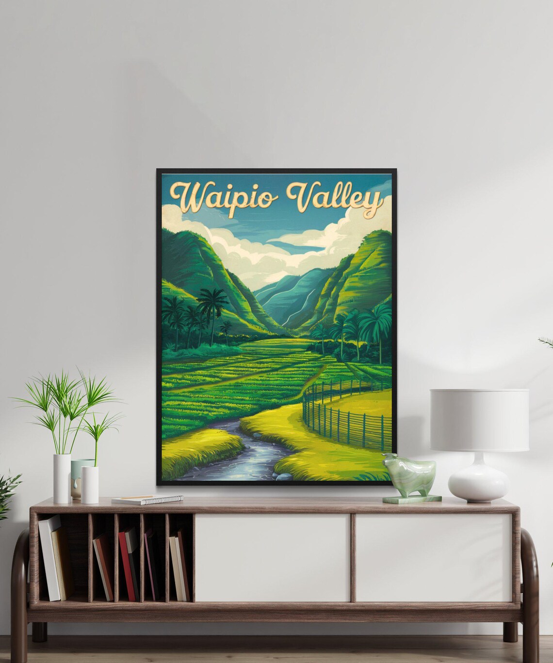 Waipio Valley Vintage Hawaii Green Valley Stream Retro Travel Poster - Image 3
