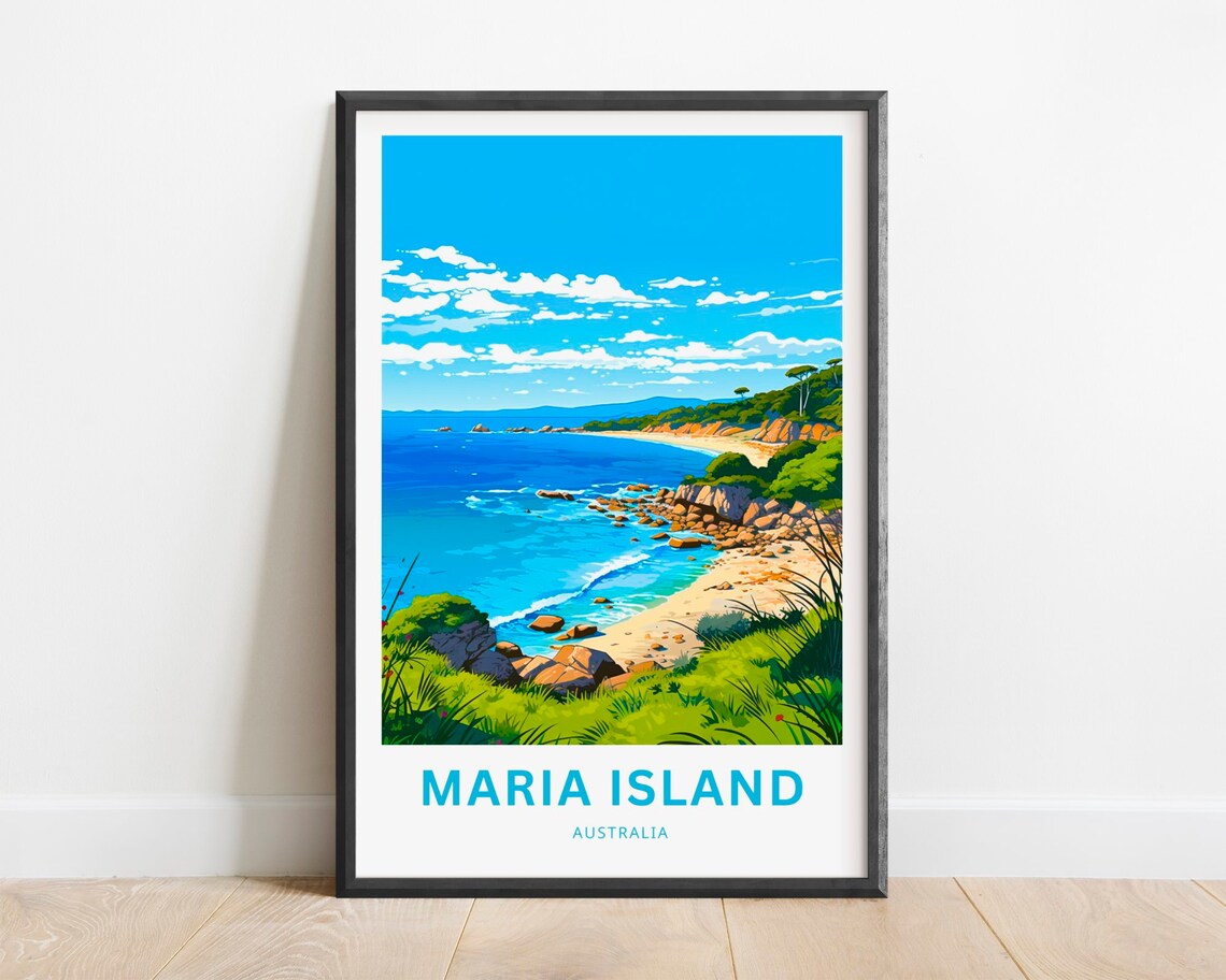 Maria Island Australia Turquoise Bay Coastal Scene Travel Poster