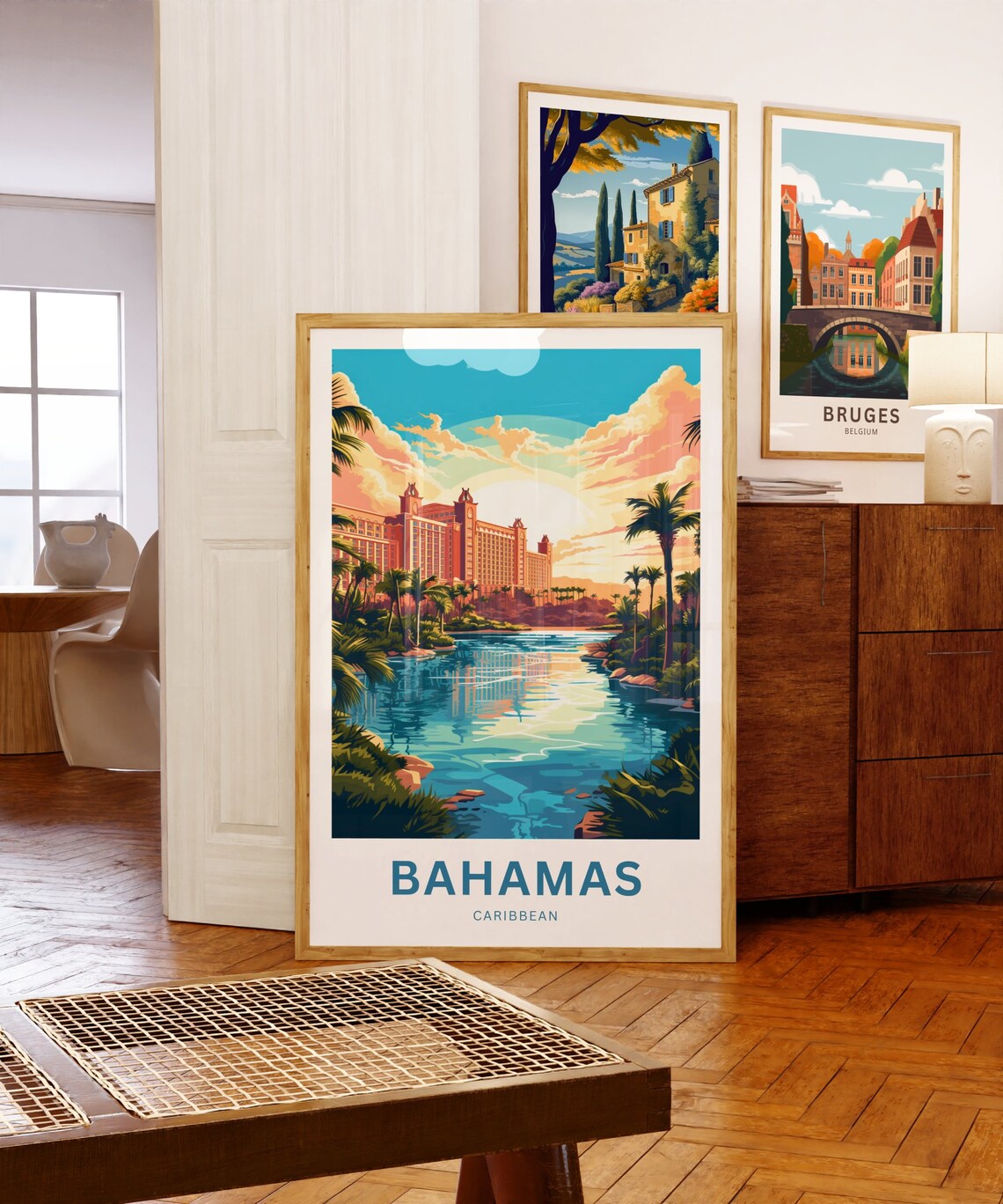 Bahamas Caribbean Tropical Resort Hotel Lagoon Palms Travel Poster - Image 5