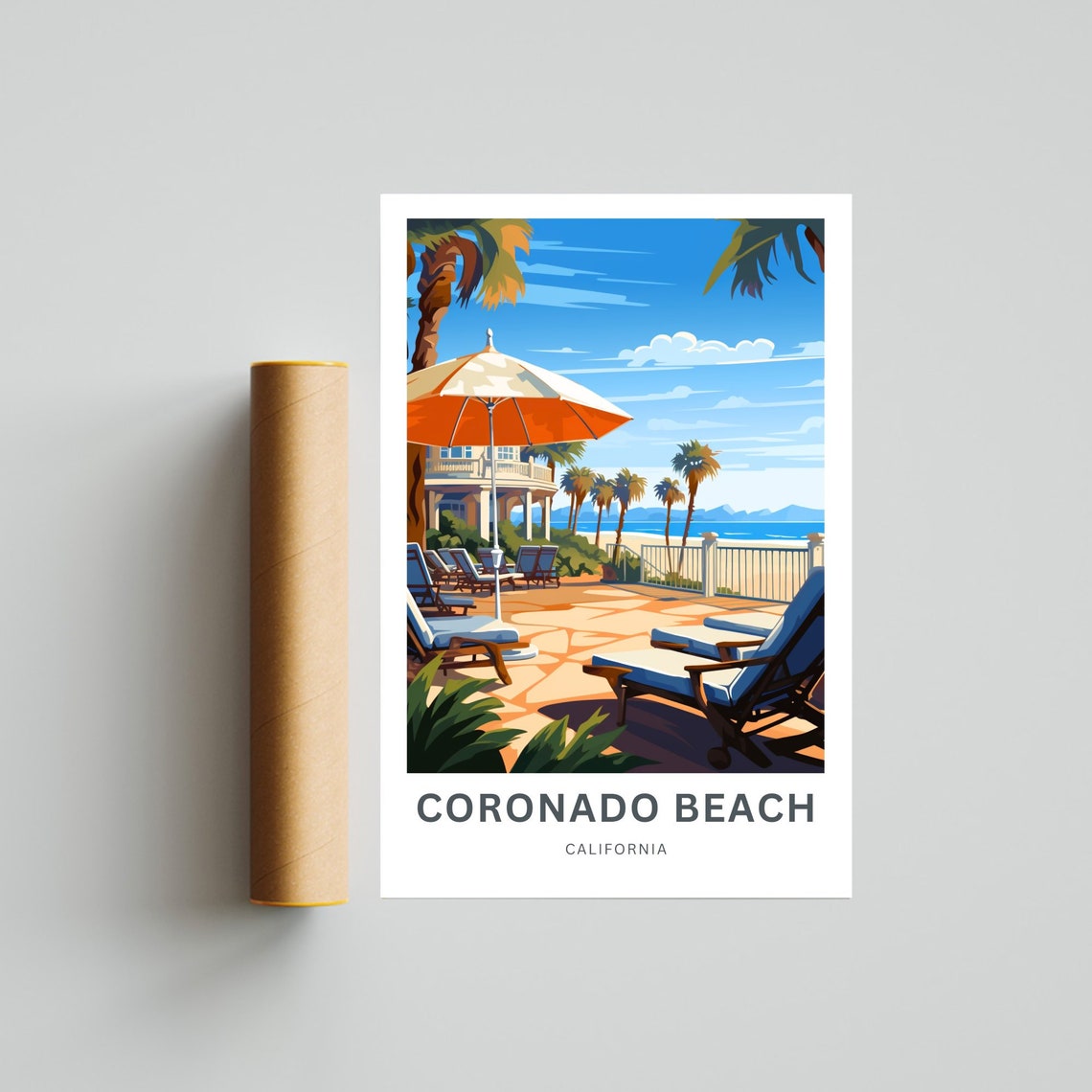 Personalized Coronado Beach California Resort Terrace Scene Poster - Image 4