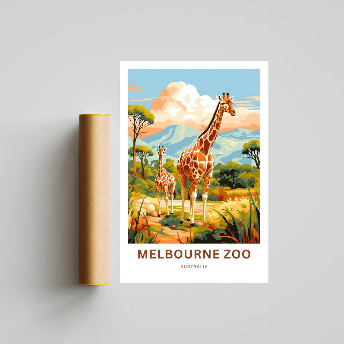Melbourne Zoo Australia Giraffes Savanna Wildlife Art Poster - Image 4