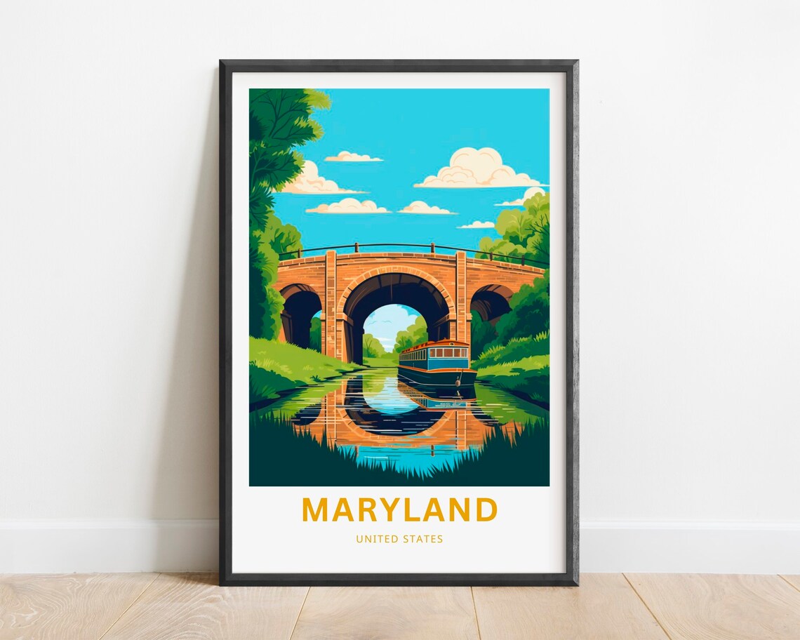 Maryland Stone Arch Canal Bridge Riverboat United States Poster