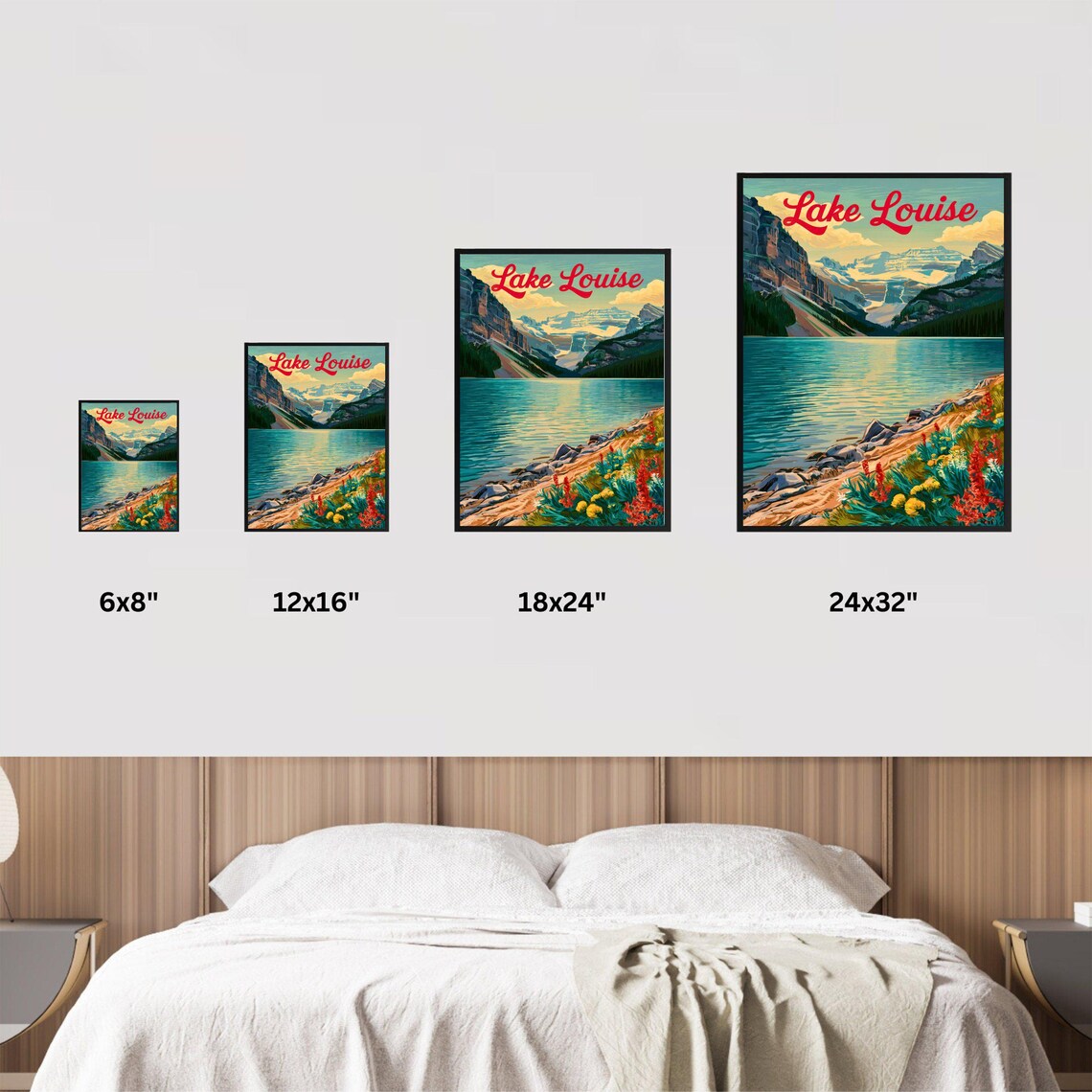 Lake Louise Rocky Shoreline Red Blooms Turquoise Water Vintage Poster - Image 4