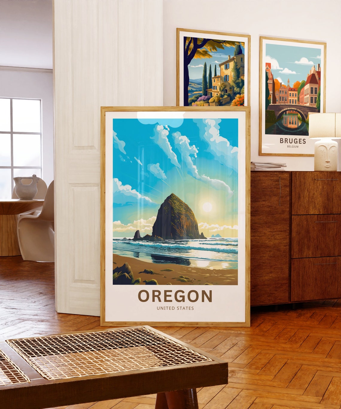 Oregon Coast Sea Stack Golden Sunset Ocean Vintage Travel Poster - Image 5