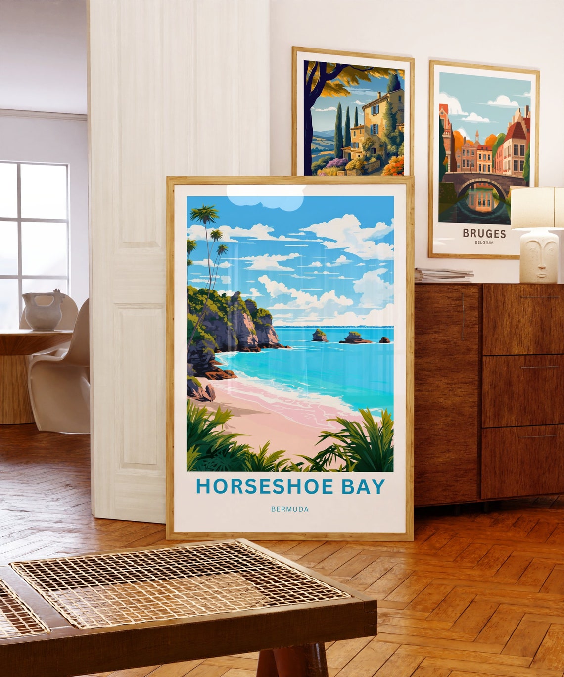 Horseshoe Bay Bermuda Pink Sand Beach Palms Custom Travel Poster - Image 5