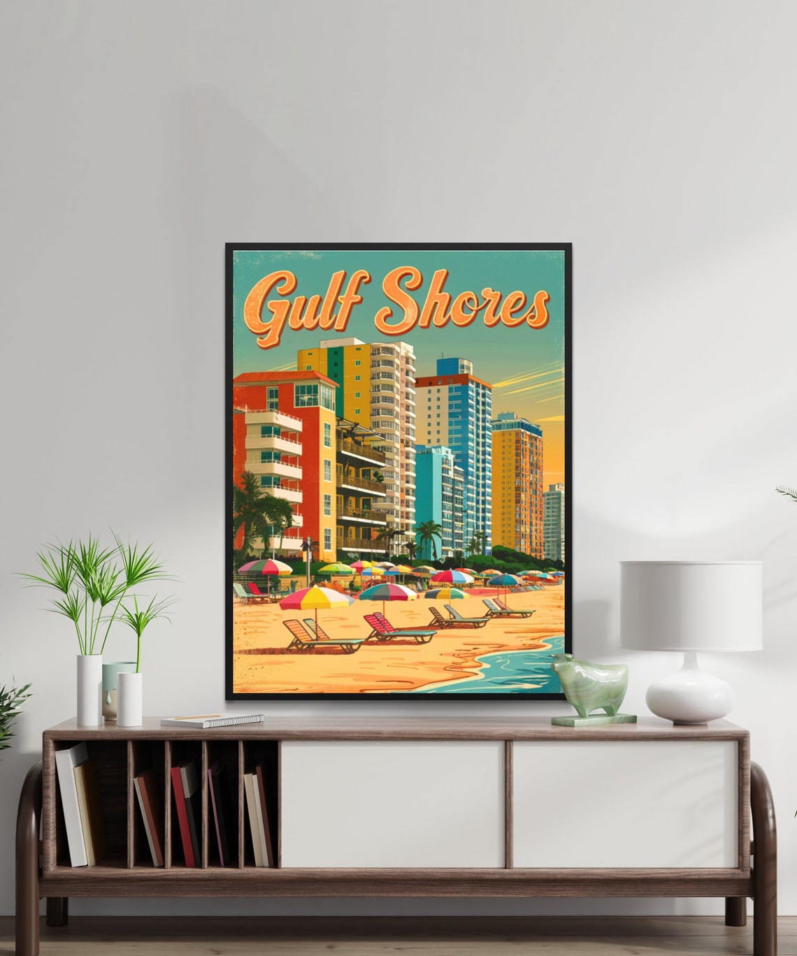 Gulf Shores Alabama Vintage Beachfront Skyline and Umbrellas Poster - Image 4