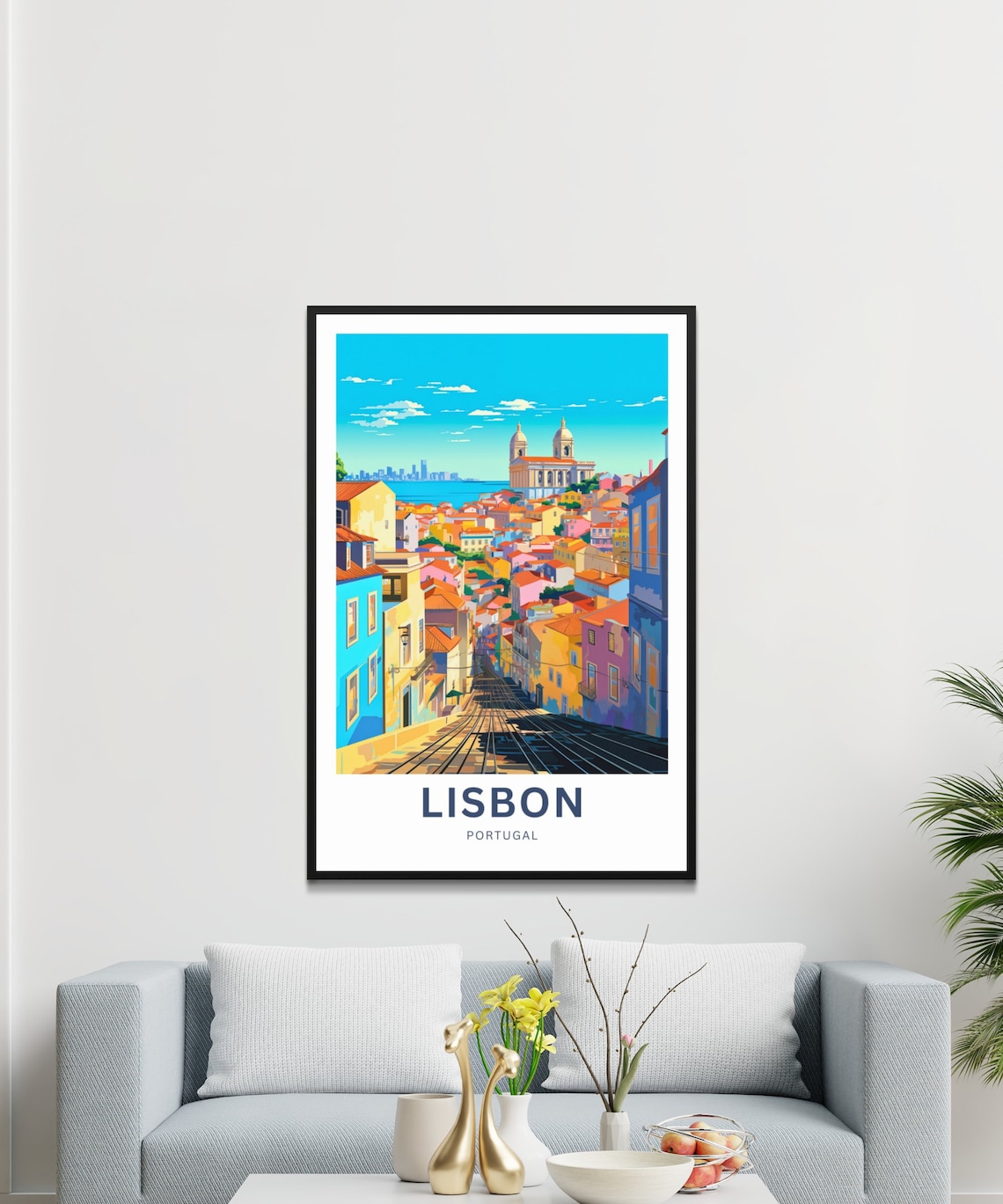 Lisbon Portugal Colorful Hillside Tram Street Cityscape Poster - Image 3