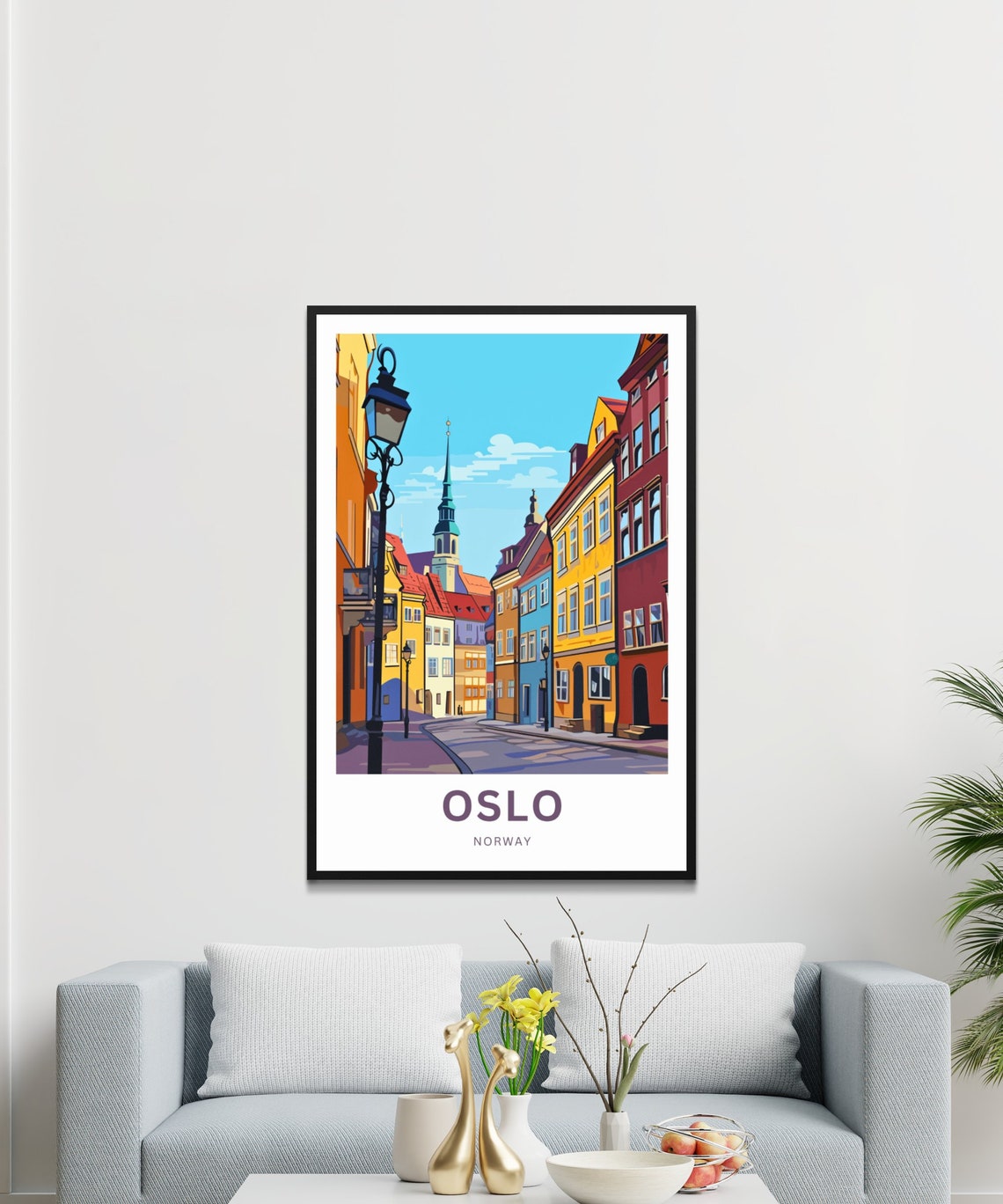 Personalized Oslo Norway Colorful Old Town Street Custom Text Poster - Image 3
