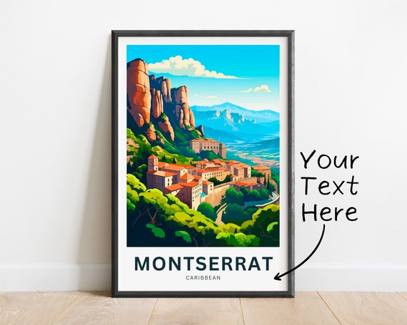 Personalized Montserrat Travel Print Montserrat Poster Caribbean Wall Art Framed Present Gift United Kingdom Present