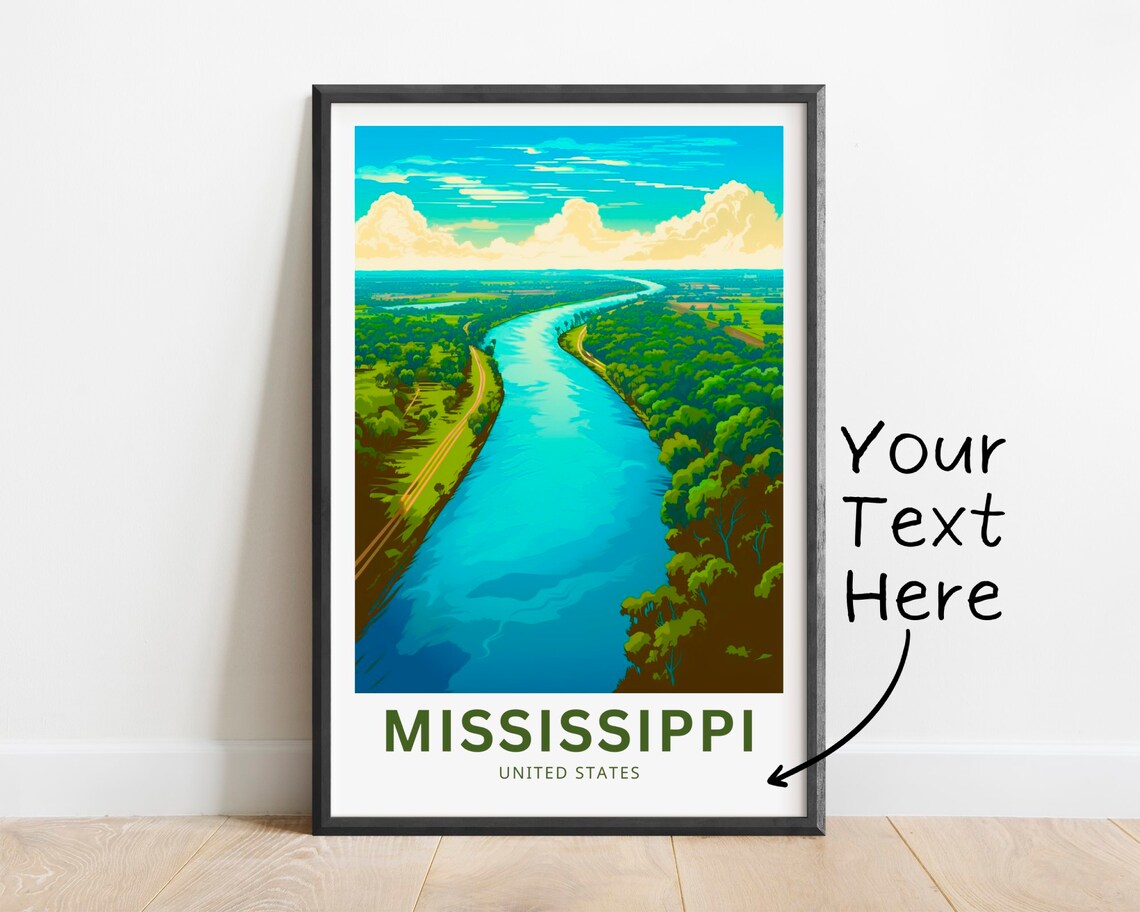 Mississippi United States River Aerial View Personalized Travel Poster