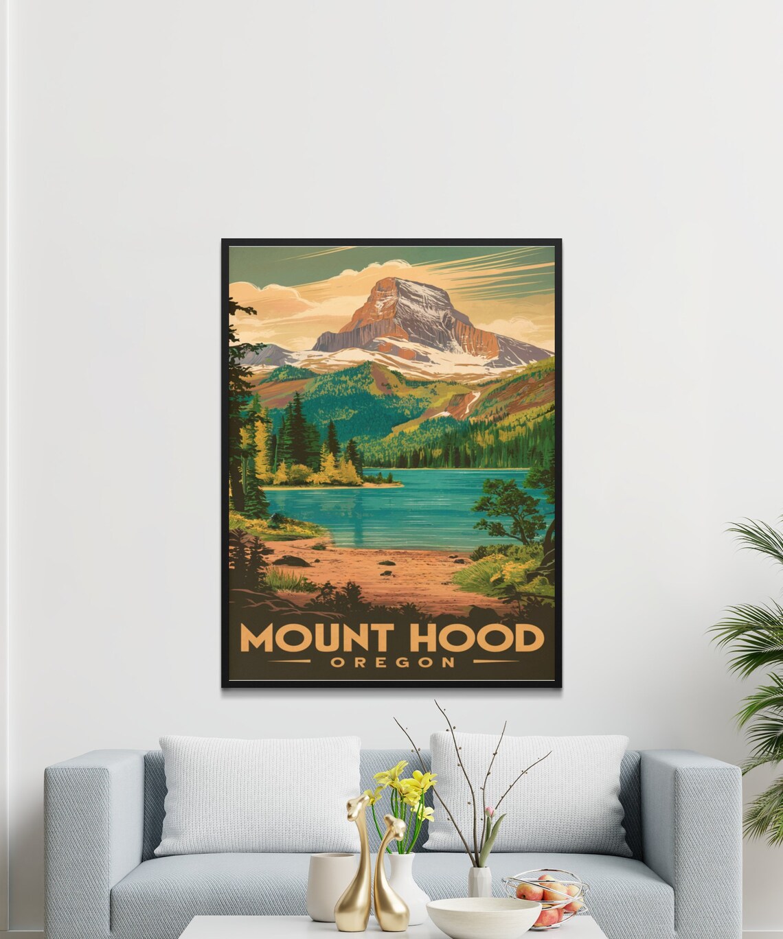 Mount Hood Oregon Vintage Travel Poster Turquoise Lake Peak Scenic