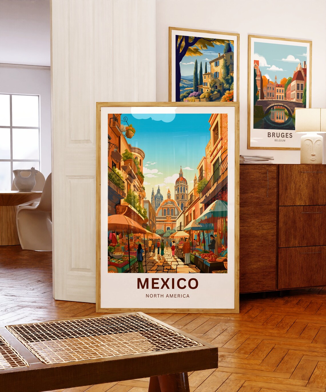 Personalized Mexico Colonial Market Street Church Retro Poster - Image 5