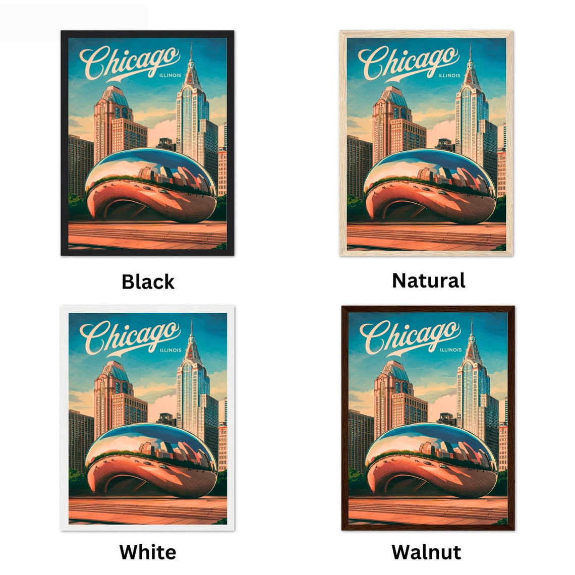Chicago Illinois Vintage Cloud Gate Bean Millennium Park Poster - Image 4