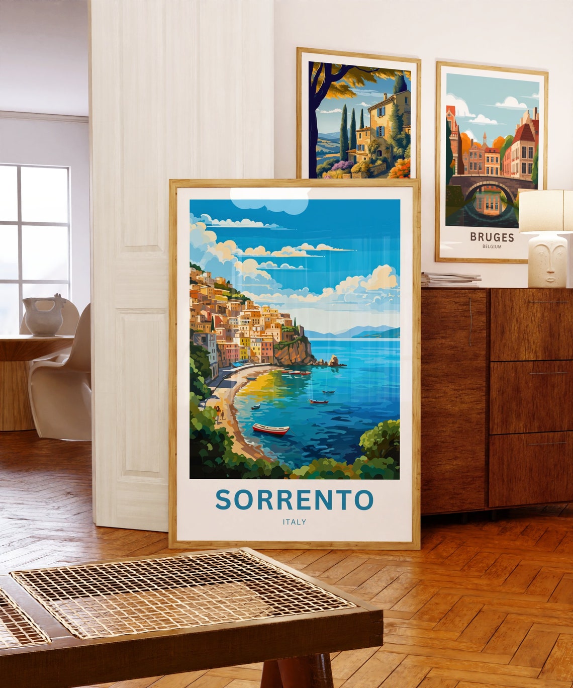 Sorrento Italy Secluded Cove Red Boat Custom Text Art Poster - Image 5