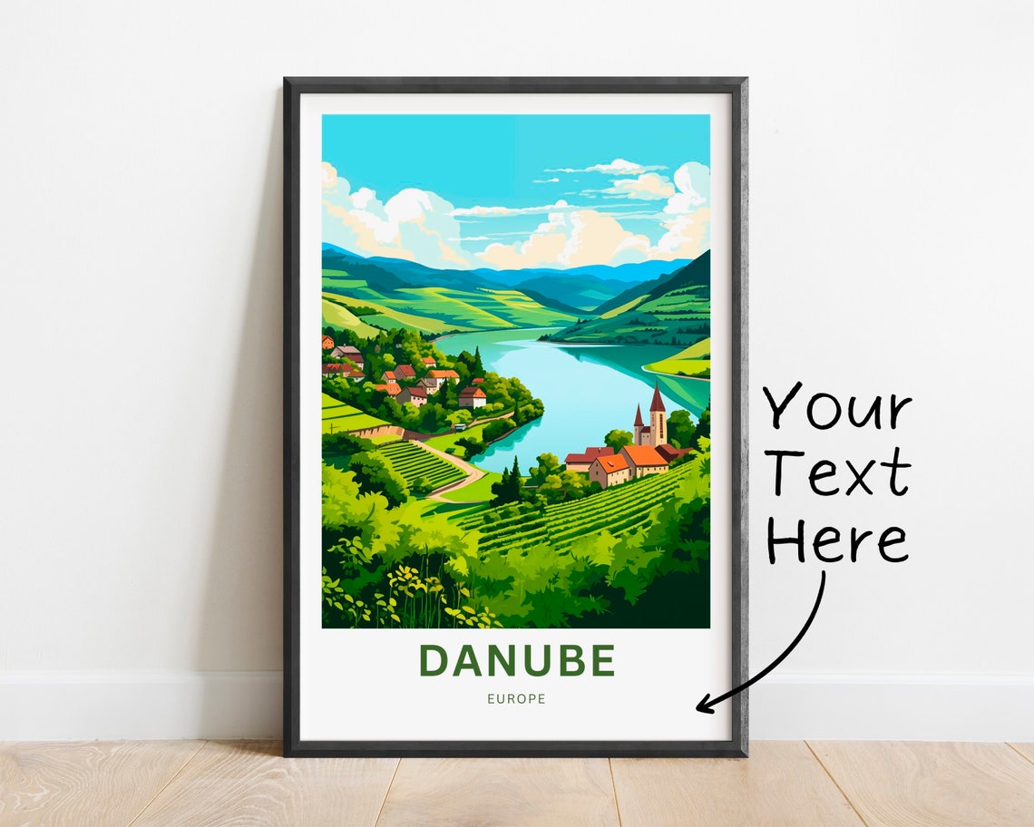 Danube Europe Scenic River Village Church Custom Text Poster