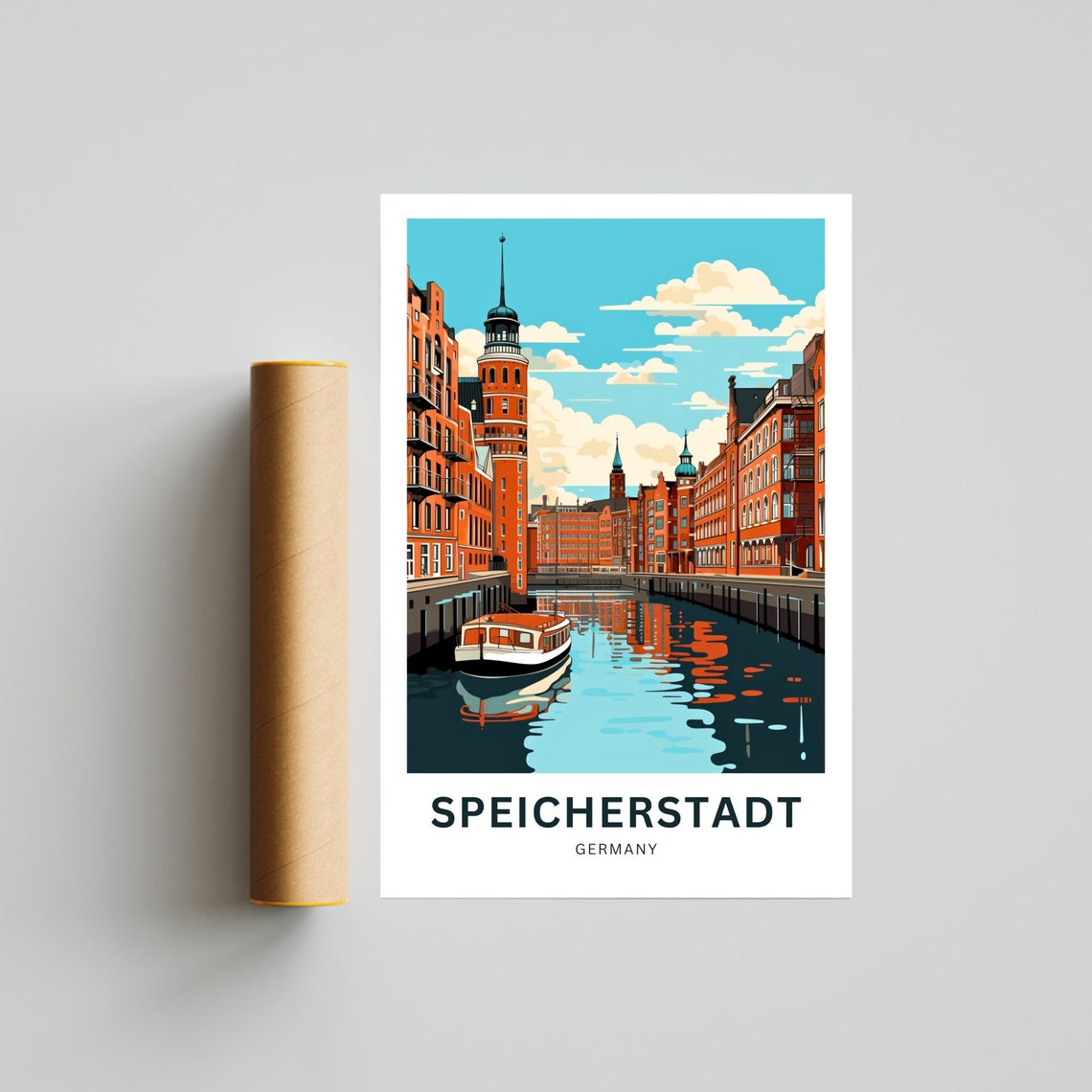 Speicherstadt Germany Hamburg Canal Brick Warehouse Travel Poster - Image 4