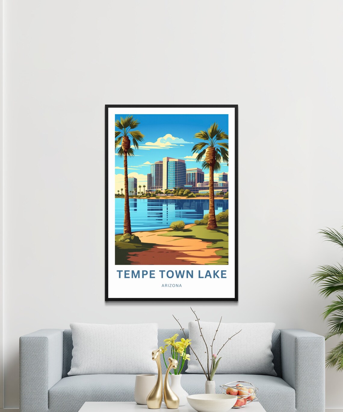Tempe Town Lake Arizona Skyline Palm Trees Personalized Poster - Image 3