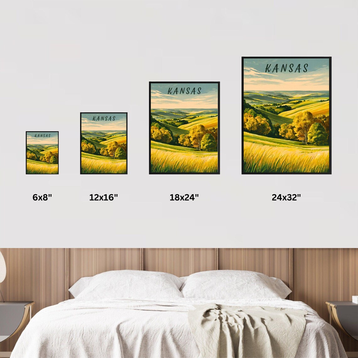 Kansas Golden Prairie Rolling Hills Vintage Travel Art Poster - Image 4